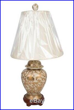 Beige and Gold Tapestry Temple Jar Porcelain Table Lamp 24