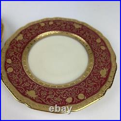 Black Knight Red Gold Scroll Porcelain China RARE 2 Bavaria Dinner Plates 6 1/4