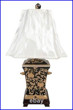 Black and Gold Tapestry Square Jar Porcelain Table Lamp 25