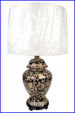 Black and Gold Tapestry Temple Jar Porcelain Table Lamp 29.5