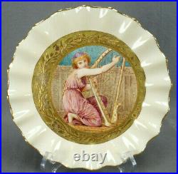 Bodley Hand Painted JP Hewitt Woman With Harp Raised Gold Floral Plate C. 1870-90