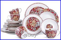 Bone China Dinner Service Set 20pc Porcelain Dinnerware MORRIS GARDEN Red Gold