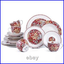 Bone China Dinner Service Set 20pc Porcelain Dinnerware MORRIS GARDEN Red Gold Bone China Dinner Service Set 20pc Porcelain Dinnerware MORRIS GARDEN Red Gold