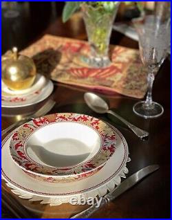 Bone China Dinner Service Set 20pc Porcelain Dinnerware MORRIS GARDEN Red Gold