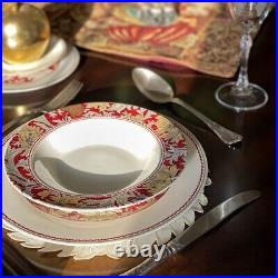 Bone China Dinner Service Set 20pc Porcelain Dinnerware MORRIS GARDEN Red Gold Bone China Dinner Service Set 20pc Porcelain Dinnerware MORRIS GARDEN Red Gold