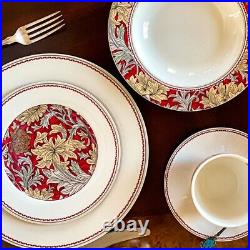 Bone China Dinner Service Set 20pc Porcelain Dinnerware MORRIS GARDEN Red Gold Bone China Dinner Service Set 20pc Porcelain Dinnerware MORRIS GARDEN Red Gold