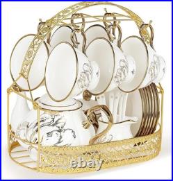 British Porcelain Tea Coffee Set 22 Piece New Bone China Gold Tulip Tea Service