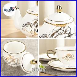 British Porcelain Tea Coffee Set 22 Piece New Bone China Gold Tulip Tea Service