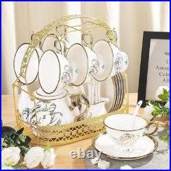 British Porcelain Tea Coffee Set 22 Piece New Bone China Gold Tulip Tea Service