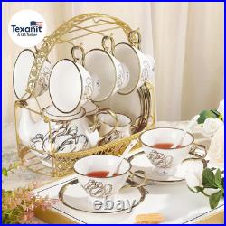 British Porcelain Tea Coffee Set 22 Piece New Bone China Gold Tulip Tea Service