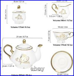 British Porcelain Tea Coffee Set 22 Piece New Bone China Gold Tulip Tea Service