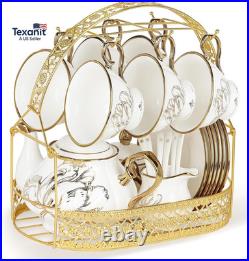 British Porcelain Tea Coffee Set 22 Piece New Bone China Gold Tulip Tea Service