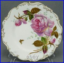 Brown Westhead Moore Cauldon S Pope Hand Painted Pink Rose & Raised Gold Plate