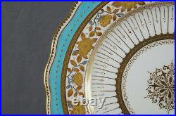 Brown Westhead Moore Platinum & Raised Gold Floral & Turquoise 10 1/4 Inch Plate