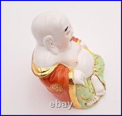 Buddhism wucai porcelain 24k gold Happy smile wealth Maitreya Buddha statue