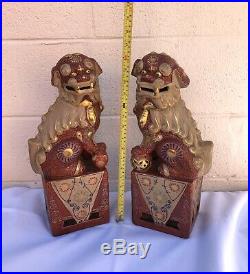 CHINESE PORCELAIN FOO DOGS Large 16.5 high each statues, Brown and Gold Colors