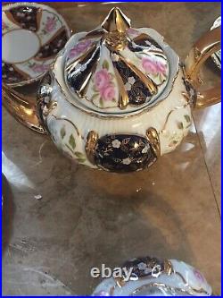 CZECH Thun 1794 China Porcelain 24Ct Gold Tea Set 16 Pcs Flowers /Cobalt Vng