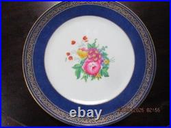 Cauldon China England 3 Dinner Plates Cobalt And Gold Band Flowers 10.5 ^^