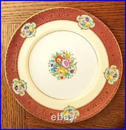 Cauldon China Maroon Gold Multi-colored Floral Dinner Plates x 11 10-3/4 V6790
