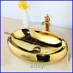 Ceramic Gold Glazed Porcelain Art Bathroom Sink Faucet Set Bathroom Basin Faucet
