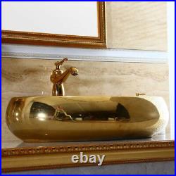 Ceramic Gold Glazed Porcelain Art Bathroom Sink Faucet Set Bathroom Basin Faucet