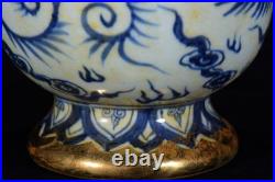 China Antique Blue white Porcelain yuan dynasty golden phoenix elephant ear vase