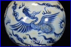 China Antique Blue white Porcelain yuan dynasty golden phoenix elephant ear vase