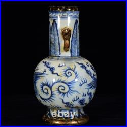 China Antique Blue white Porcelain yuan dynasty golden phoenix elephant ear vase