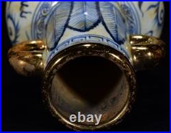 China Antique Blue white Porcelain yuan dynasty golden phoenix elephant ear vase