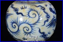 China Antique Blue white Porcelain yuan dynasty golden phoenix elephant ear vase