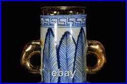 China Antique Blue white Porcelain yuan dynasty golden phoenix elephant ear vase