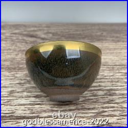 China Antique porcelain Song Jianyao rabbit hair Tracing gold edge Small tea cup