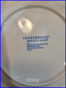 China Farberware Simplicity Gold White Porcelain 24Kt Gold Trim Dinner Set 8