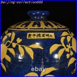 China Ming Blue glaze Yellow cai porcelain Three fruits pattern Bottle Vase Jar