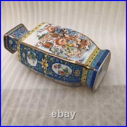 China Old Porcelain collection blue enamel golden edge figure painting vase