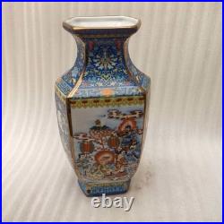 China Old Porcelain collection blue enamel golden edge figure painting vase