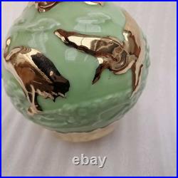China Old Porcelain green glazed Gold color relief pine crane patterned vase
