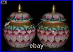 China Qianlong Dynasty Famille Rose Porcelain Gold Lotus Tank Pot jar Crock Pair