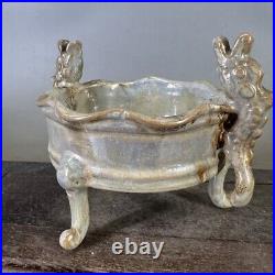 China Silver Light Kiln Porcelain Gold Silver Glaze Two Dragon Incense Burner