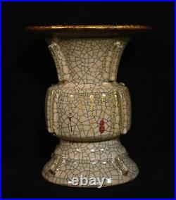 China Song Ge kiln porcelain flowers grain lettering gold Jinkou Bottle Pot Vase