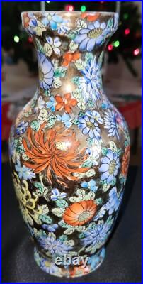 China's Last Dynasty Qianlong Qing Famille Rose Golden Gilded Vase-Antique-Blu