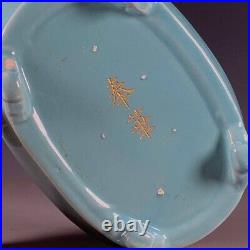 Chinese Antique Ru-Kiln Gilded Porcelain Plate With Legs Qing Blueish Dish-Mark