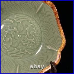 Chinese Antique Song Dynasty Yue Ware Porcelain Cover With Gold Leaf Plates Chinese Antique Song Dynasty Yue Ware Porcelain Cover With Gold Leaf Plates