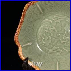 Chinese Antique Song Dynasty Yue Ware Porcelain Cover With Gold Leaf Plates