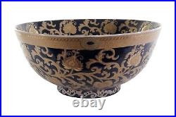 Chinese Black and Gold Tapestry Porcelain Bowl 14 Diameter