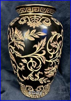 Chinese Black and Gold Tapestry Porcelain Vase 10.5