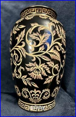 Chinese Black and Gold Tapestry Porcelain Vase 10.5