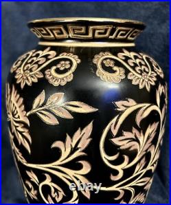 Chinese Black and Gold Tapestry Porcelain Vase 10.5