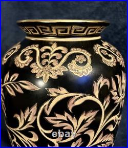 Chinese Black and Gold Tapestry Porcelain Vase 10.5
