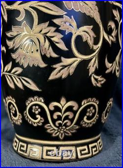 Chinese Black and Gold Tapestry Porcelain Vase 10.5